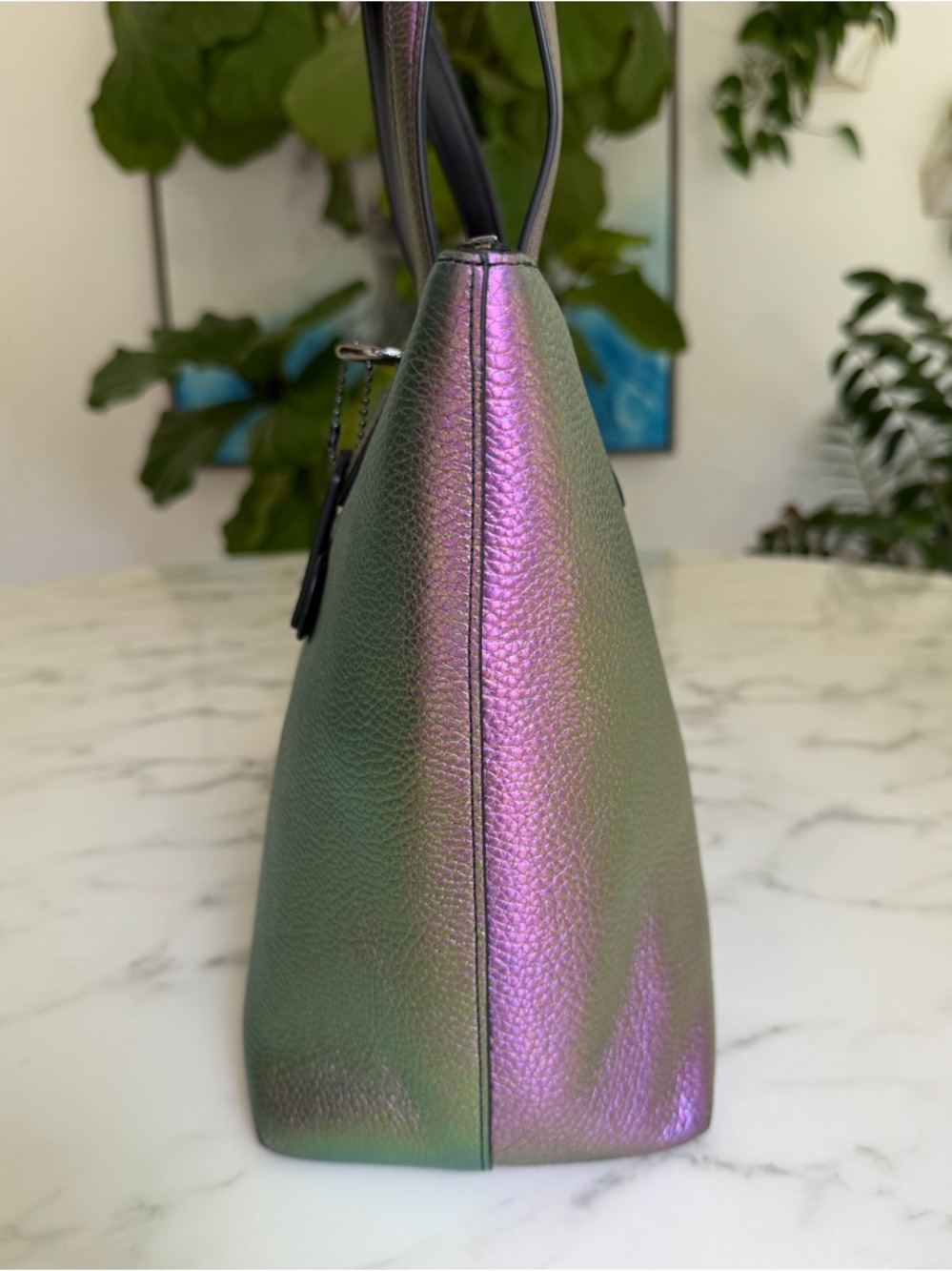 Coach Taylor Tote In Hologram Oil Slick Leather Purple Green Top Zip Large 57329 - Picture 8 of 16